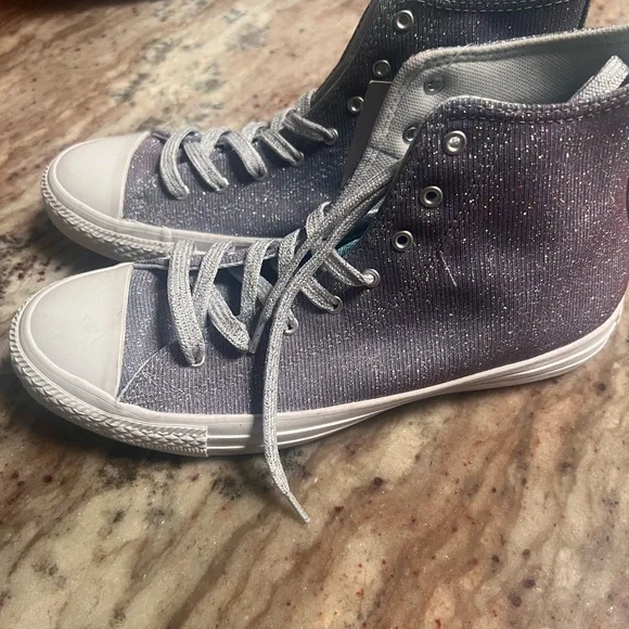 Converse Glittery High-Tops purple with White Shoes tenis sneaker - Picture 2 of 9